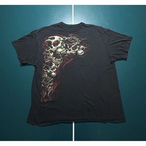 Vintage Screaming Skulls T-Shirt Men's 2XL Black Red Smoke Grunge Gothic Y2K